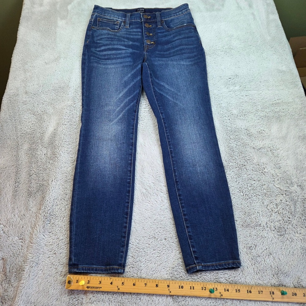 J.Crew 9" High-Rise Skinny Jeans Womens 26P Button Fly Dark Wash Stretch Denim